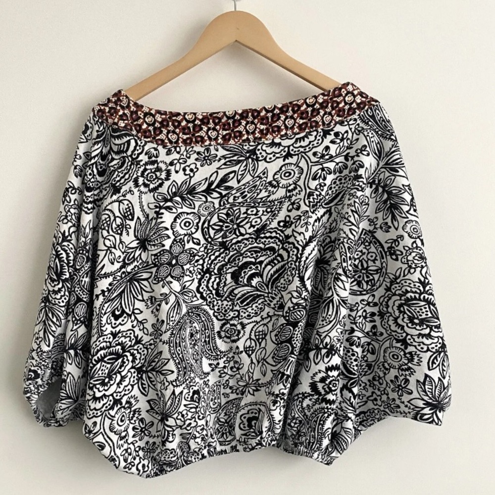 By Anthropologie French Terry Floral Batik Dolman Bubble Blouse Top - Picture 10 of 16